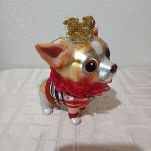 Robert Stanley Hand Blown Glass Plaid Chihuahua  Collection Christmas Ornament